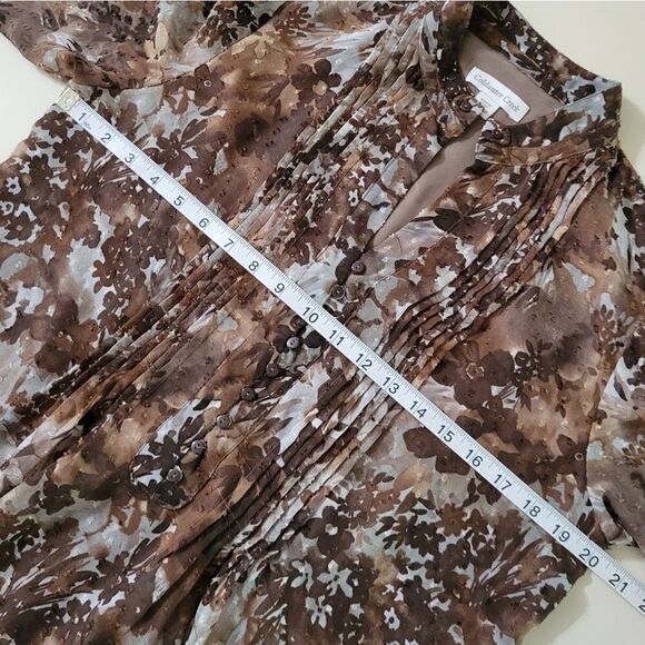 Coldwater Creek Women's Pintuck Brown Floral Blouse - Picture 3 of 15